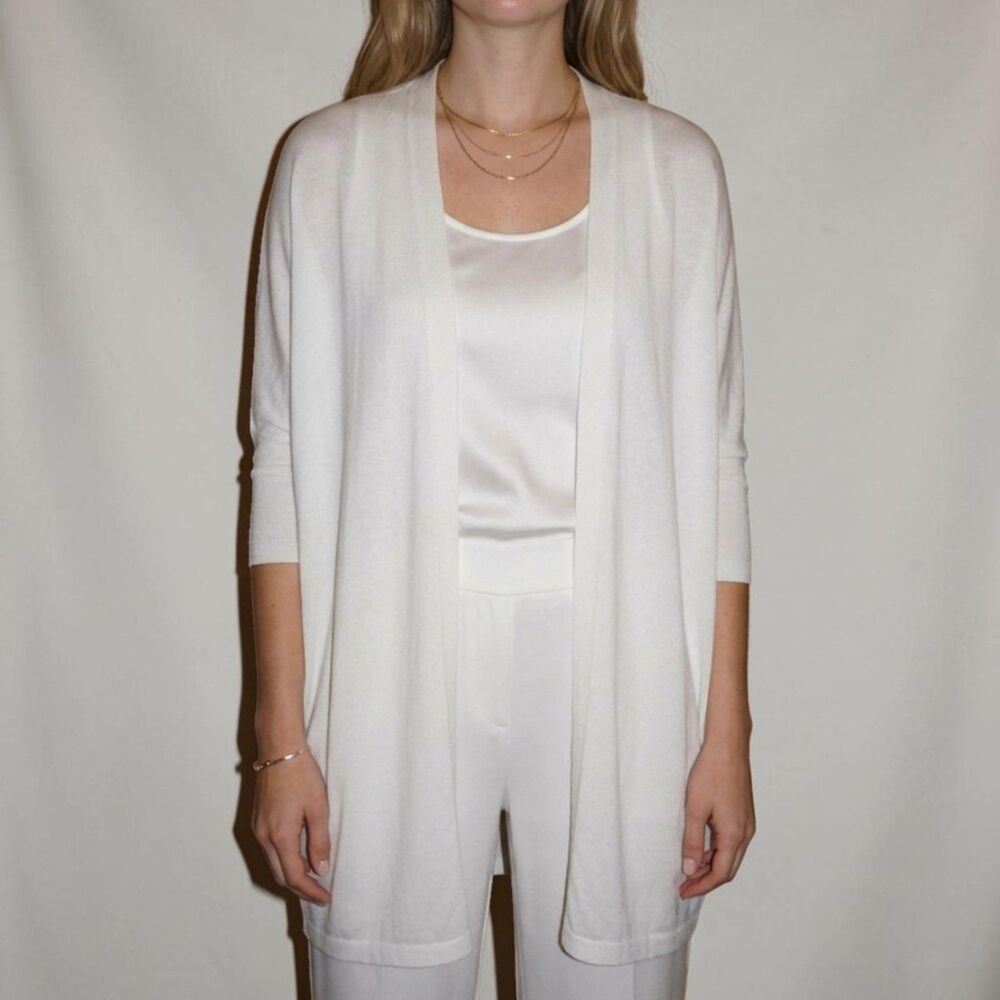 Lafayette 148 Ivory Silk Blend Duster Cardigan